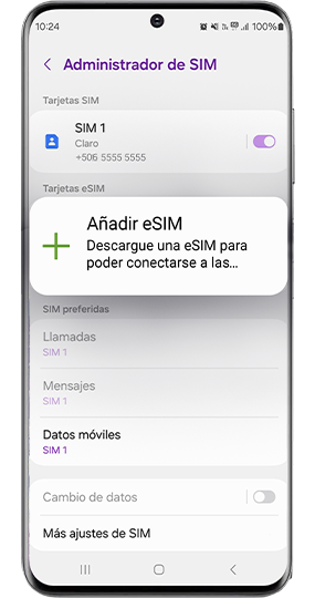 Hacé clic en Hacé clic en Agregar eSim (o plan móvil).
